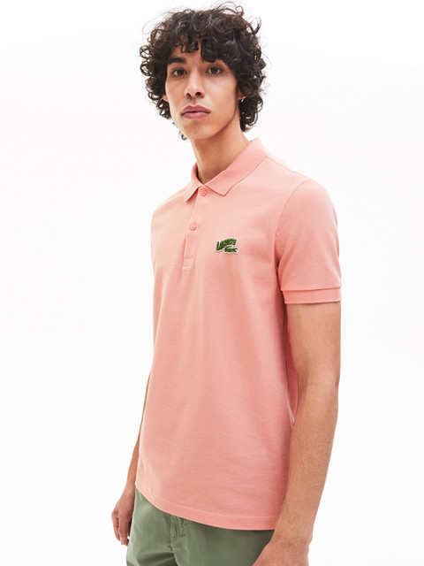 

Lacoste Men Peach-Coloured Solid Polo Collar T-shirt