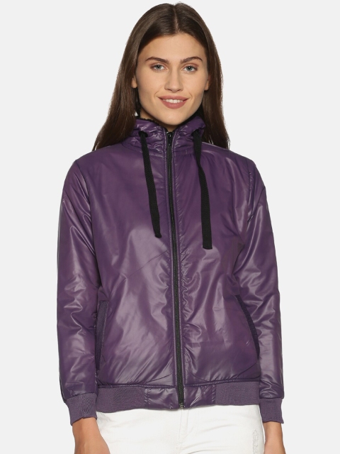 

Campus Sutra Women Purple Solid Windcheater Bomber