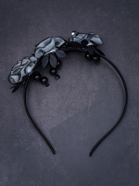 

Golden Peacock Girls Black Floral Pearls Studded Hairband