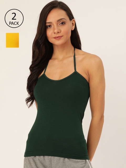 

Lady Lyka Women Pack of 2 Halter Neck Camisoles CAMI-07-GRN-MSTD, Green