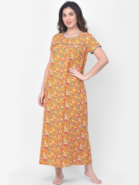 

Clovia Women Yellow & Blue Printed Maxi Nightdress