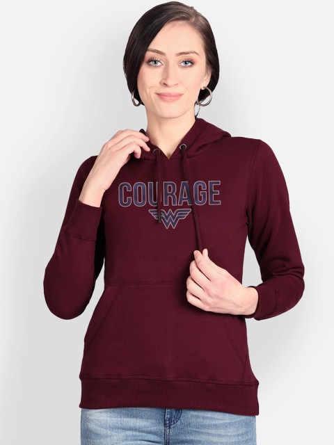 Free Authority Women Maroon Wonder Woman Printed Hooded Sweatshirt