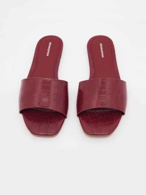 

shoexpress Women Burgundy Textured PU Open Toe Flats