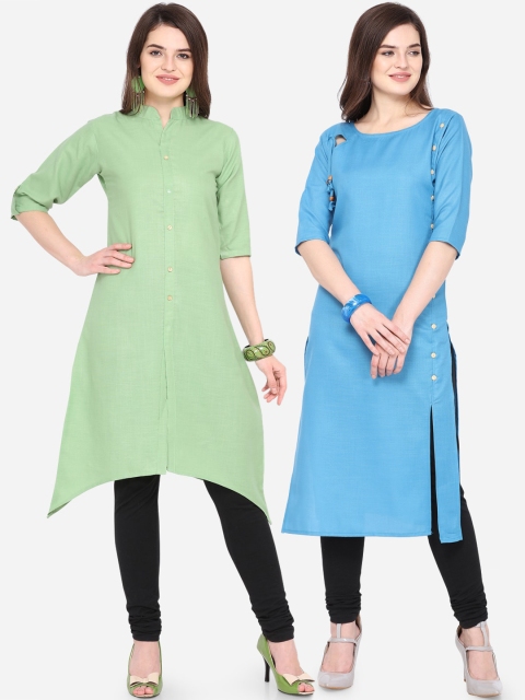 

Florence Women Pack Of 2 Solid A-Line Kurtas, Green