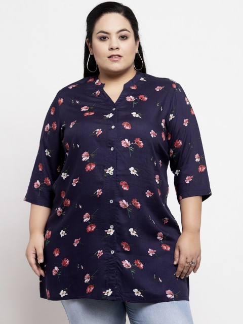 

plusS Women Navy Blue & White Printed Tunic