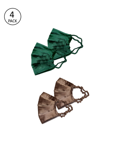 

Bellofox Women Pack of 4 Solid Satin 3-Ply Anti-Pollution Reusable Cloth Masks, Green