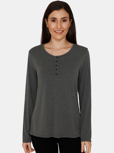 

Zivame Women Charcoal Grey Solid Top