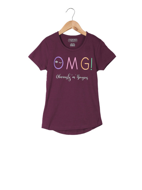 

Cherokee Girls Purple Printed Round Neck T-shirt
