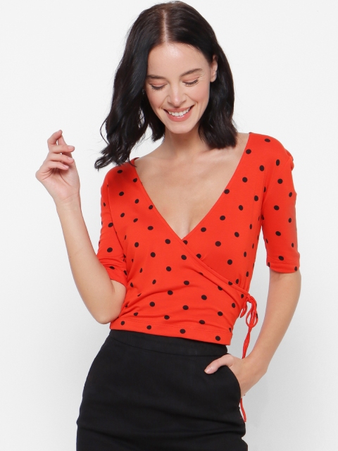 

FOREVER 21 Women Red Printed Wrap Top