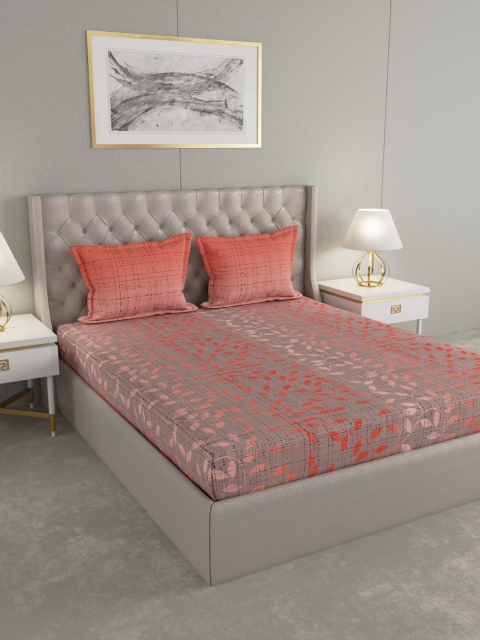 

Raymond Home Grey & Red Printed 144 TC Cotton Double Bedsheet With 2 Pillow Covers