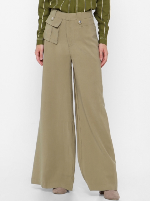 

FOREVER 21 Women Olive Green Regular Fit Solid Parallel Trousers