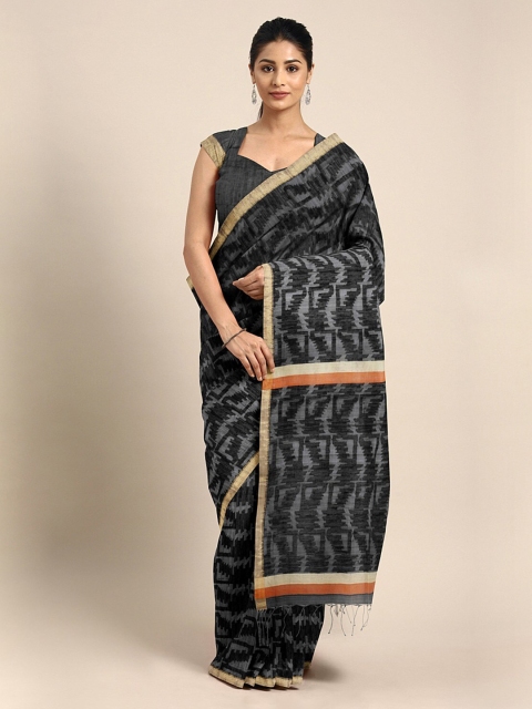 

Mitera Black Silk Blend Woven Design Taant Handloom Saree