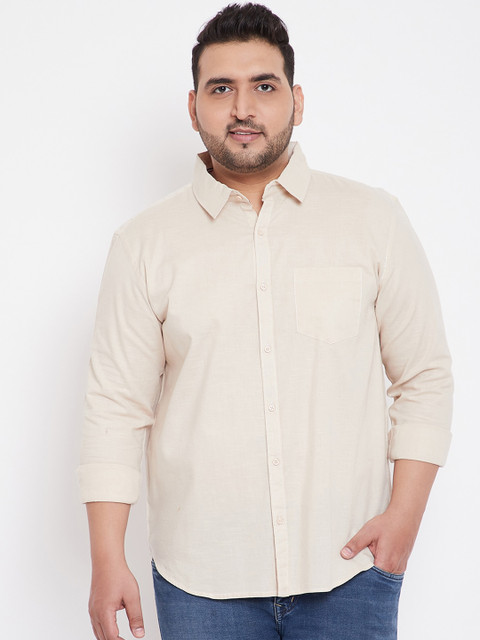 

Instafab Plus Men Cream-Coloured Solid Casual Shirt