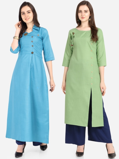 Florence Women Pack Of 2 Solid Kurtas, Turquoise blue