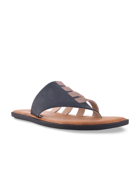 SKO Men Blue & Brown Leather Comfort Sandals