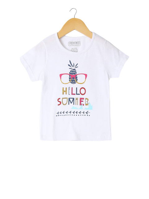 

Cherokee Girls White Printed Round Neck T-shirt