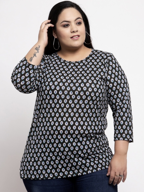 

plusS Women Black Printed Top