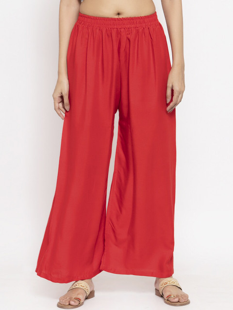 

NEUDIS Women Red Solid Wide Leg Palazzos