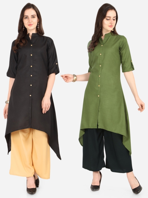 

Florence Women Pack Of 2 Black & Green Solid A-Line Kurta
