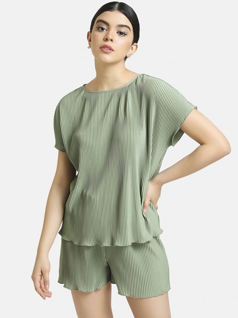 

Kazo Women Olive Green Pleated Lounge Set