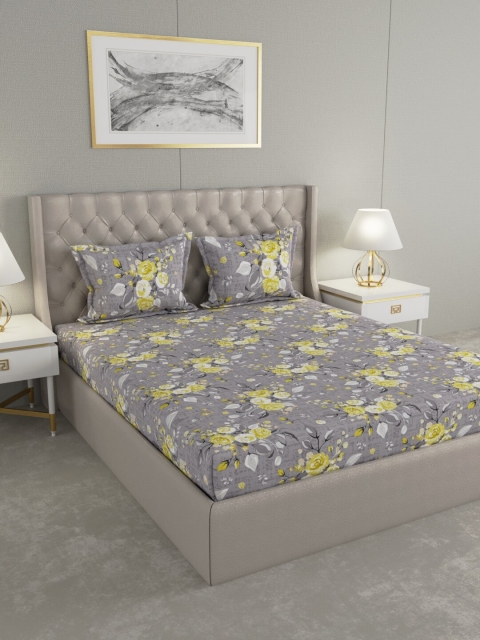 

Raymond Home Grey & Yellow Floral Printed Cotton 104 TC Double Bedsheet With 2 Pillow