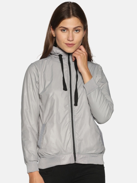 

Campus Sutra Women Grey Solid Windcheater Sporty Jacket