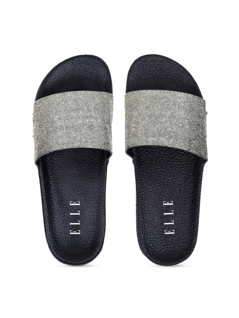 

ELLE Women Gold-Coloured & Black Embellished Slides