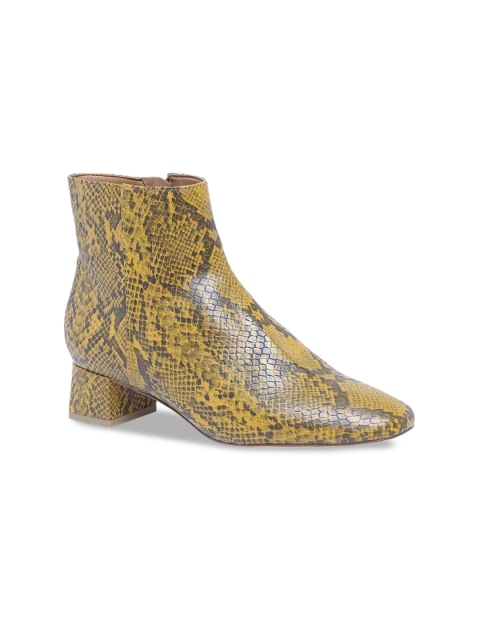 

CHARLES & KEITH Women Yellow & Grey Textured Block Heeled Boots