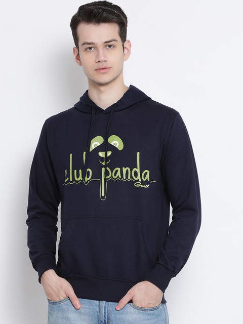 

Genx Men Navy Blue Printed Hooded Sweatshirt