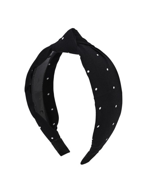 

BuckleUp Women Black & White Polka Dot Print Knot Detailed Hairband