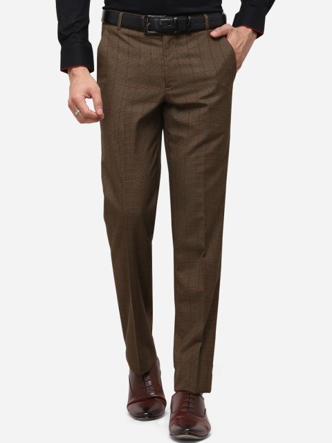 

Greenfibre Men Brown Slim Fit Checked Formal Trousers