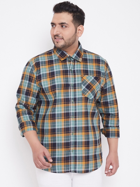 

Instafab Plus Men Green & Yellow Regular Fit Checked Casual Shirt