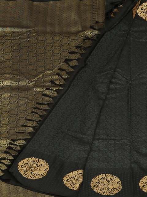 

Pothys Black & Gold-Toned Art Silk Printed Saree