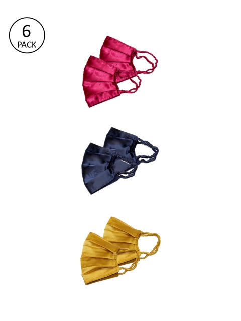 Bellofox Women Pack of 6 Solid Satin 3-Ply Anti-Pollution Reusable Cloth Masks, Pink