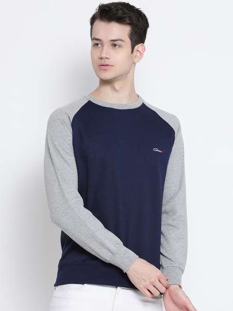 

Genx Men Navy Blue & Grey Colourblocked Sweatshirt