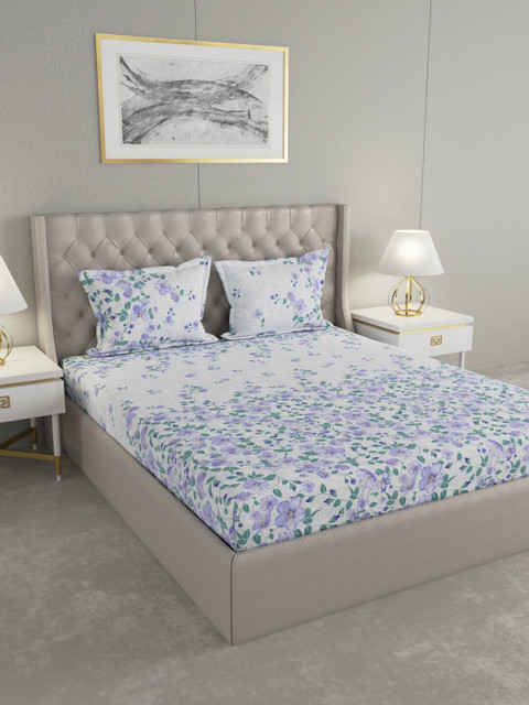

Raymond Home Blue & Green Floral 104 TC Double King Bedsheet With 2 Pillow Covers
