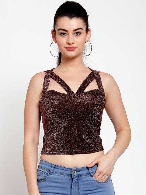 

Everlush Women Brown Self Design Fitted Top