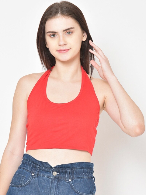 

Cation Women Red Solid Crop Top
