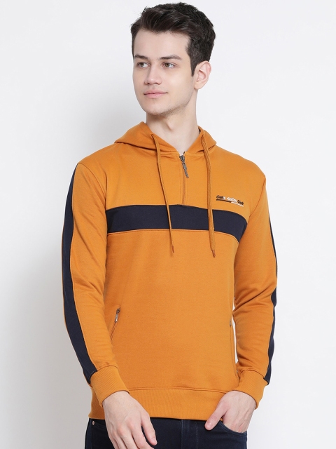 

Genx Men Mustard Colourblocked Hooded Sweatshirt