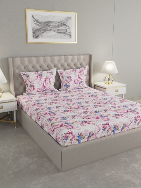 

Raymond Home White & Pink Floral-Print Bedsheet With 2 Pillow Covers