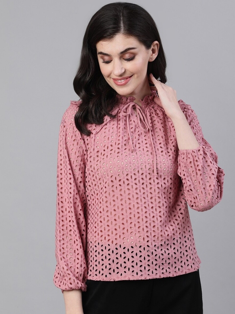 

Ishin Women Pink Self Design Pure Cotton Top