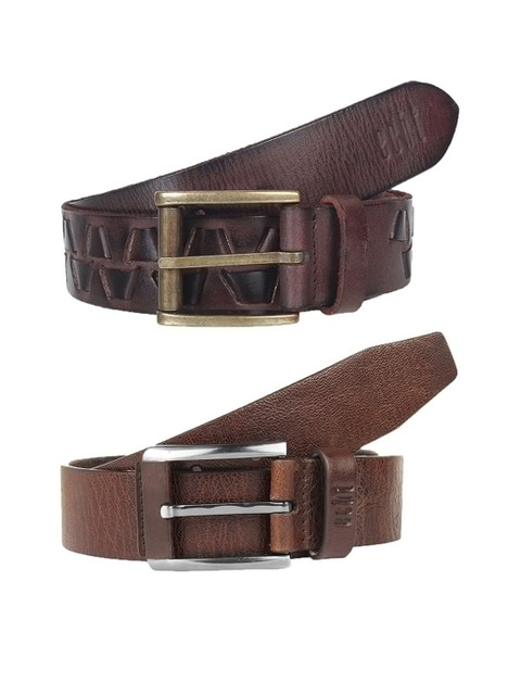 

echt Men Set of 2 Brown Textured Leather Belts