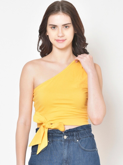 

Cation Women Yellow Solid Pure Cotton Top