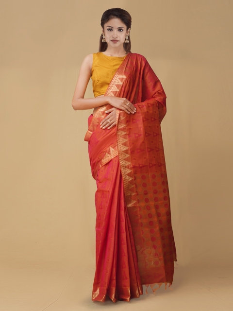 

Unnati Silks Orange Pure Cotton Woven Design Mysore Silk Saree