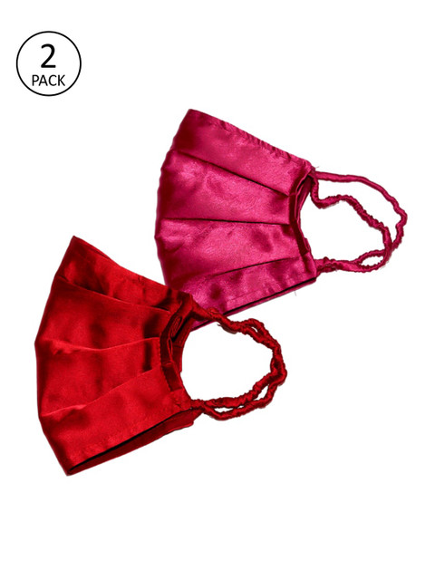 

Bellofox Women Pack of 2 Red Solid 3-Ply Anti-Pollution Reusable Cloth Masks, Pink