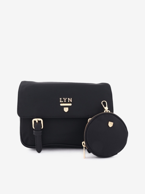 

LYN Black Solid Sling Bag With Pouch