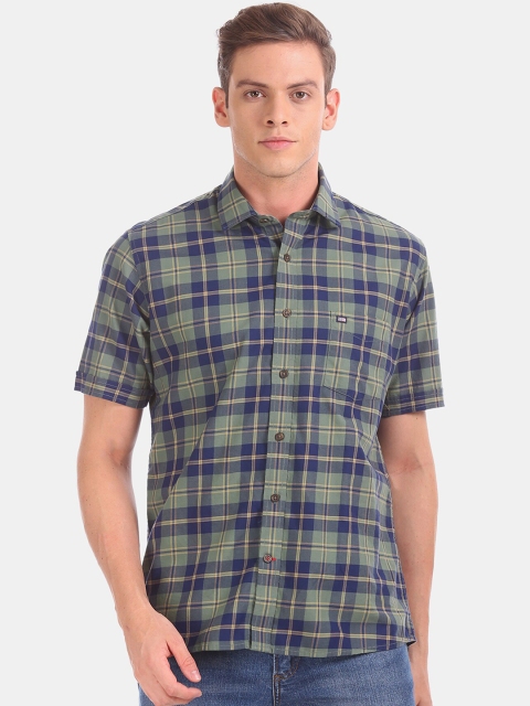 

Arrow Sport Men Green & Navy Blue Regular Fit Checked Casual Shirt