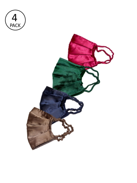 

Bellofox Women Pack of 4 Solid Satin 3-Ply Anti-Pollution Reusable Cloth Masks, Pink