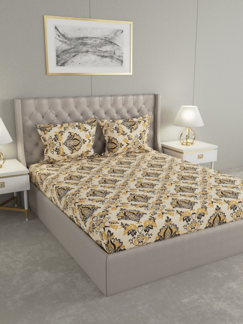 

Raymond Home Cream Abstract Printed 100% Cotton 104 TC Cream Double Bedsheet with 2 Pillow Covers