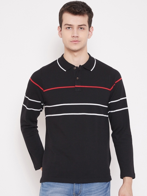 Austin wood Men Black Striped Polo Collar T-shirt